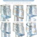 Dusty Blue and Champagne Gold Christmas Ribbon Wired 2.5" Blue Gold Christmas Tree Ribbon for Decorations, Blue and Gold Wired Satin Ribbon for Gift Wrapping, Crafts (6 Rolls 36 Yards)