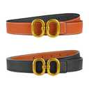 Giomos Women's Leather Belt for Jeans, Dress, Pants & Formal Outfits, Ladies Trendy Reversible Design Belt with Gold Buckle, Black & Orange with scarf