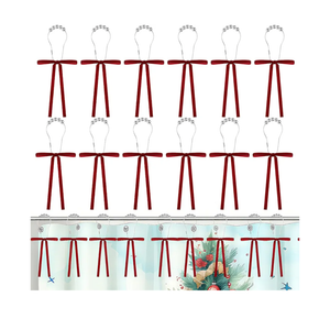 Pack of 3, Moxweyeni 12 Pcs Christmas Bow Shower Curtain Hooks Decor Red Vintage Velvet Knot Bows Shower Curtain Hooks for Christmas Metal Bathroom Decoration