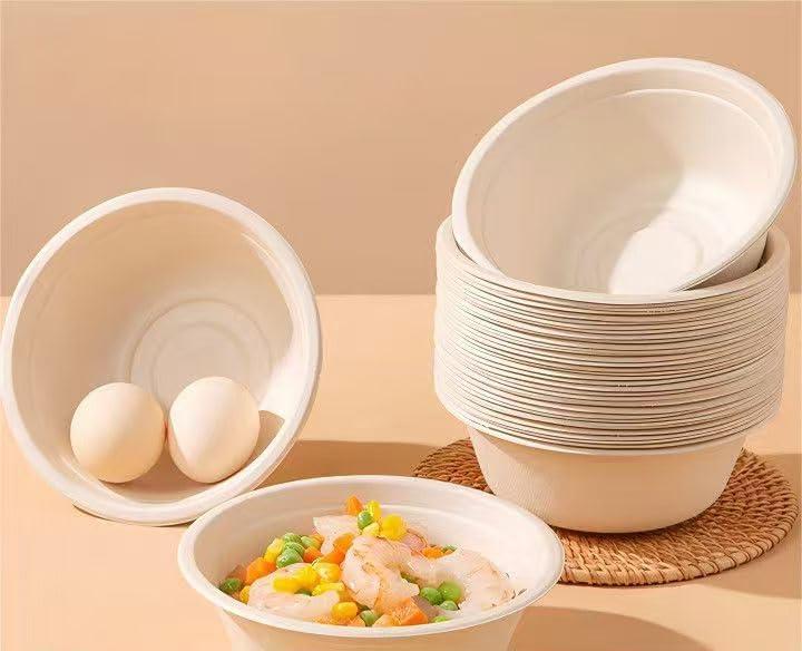 100 Pack 7 oz Compostable Paper bagasse Bowls Small Disposable Soup Bowls Natural Sugarcane Biodegradable Bowls for Ice Cream, Desserts, Salads, Pet Food