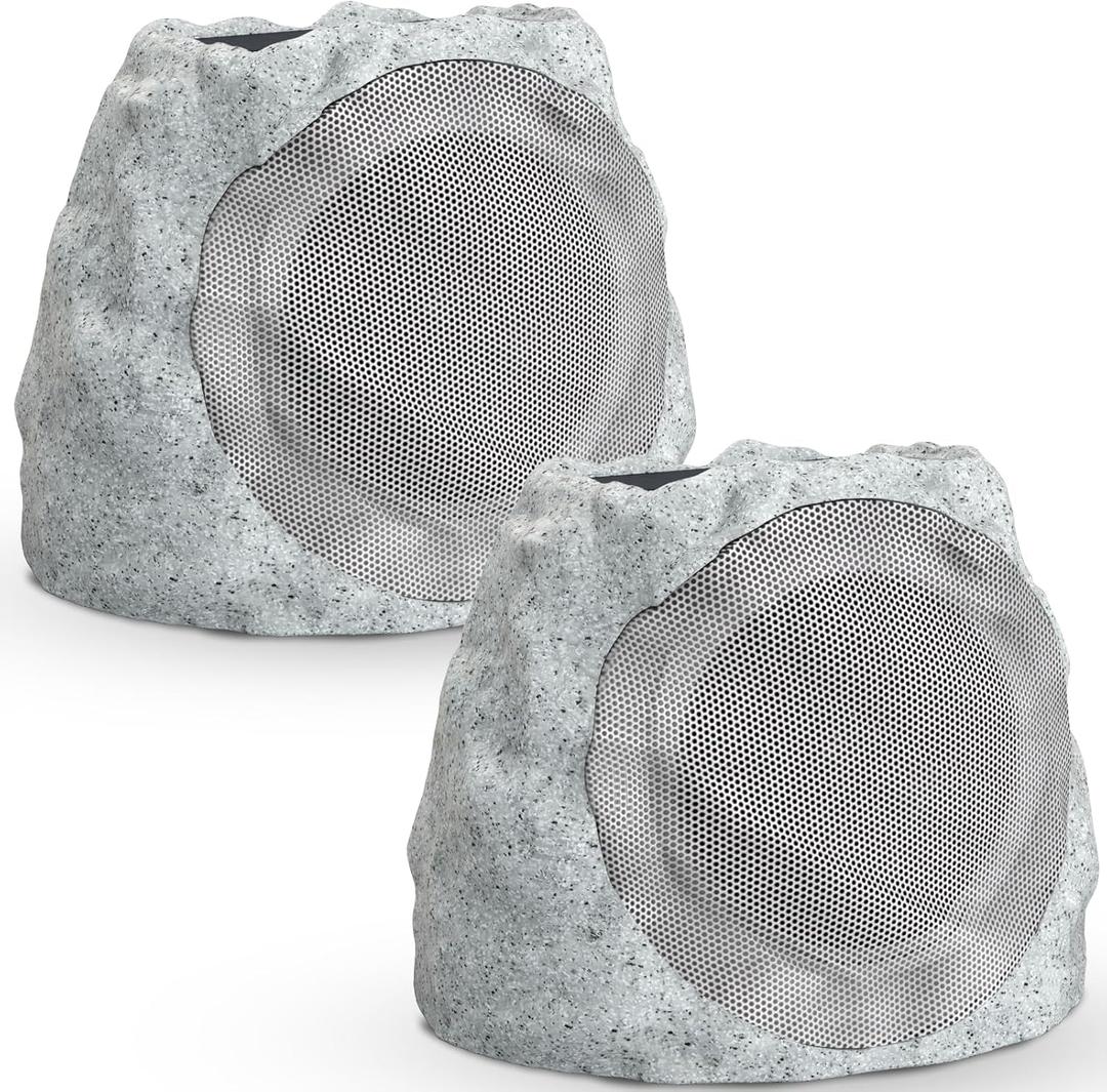 Outdoor Speakers Solar Powered & USB-C Rechargeable, Rock Speakers TWS Pairing Wireless Outdoor Speaker Bluetooth 5.4, LED Light Show, Waterproof, ideal for Backyard BBQ, Garden, Poolside (2-Pc,Grey)