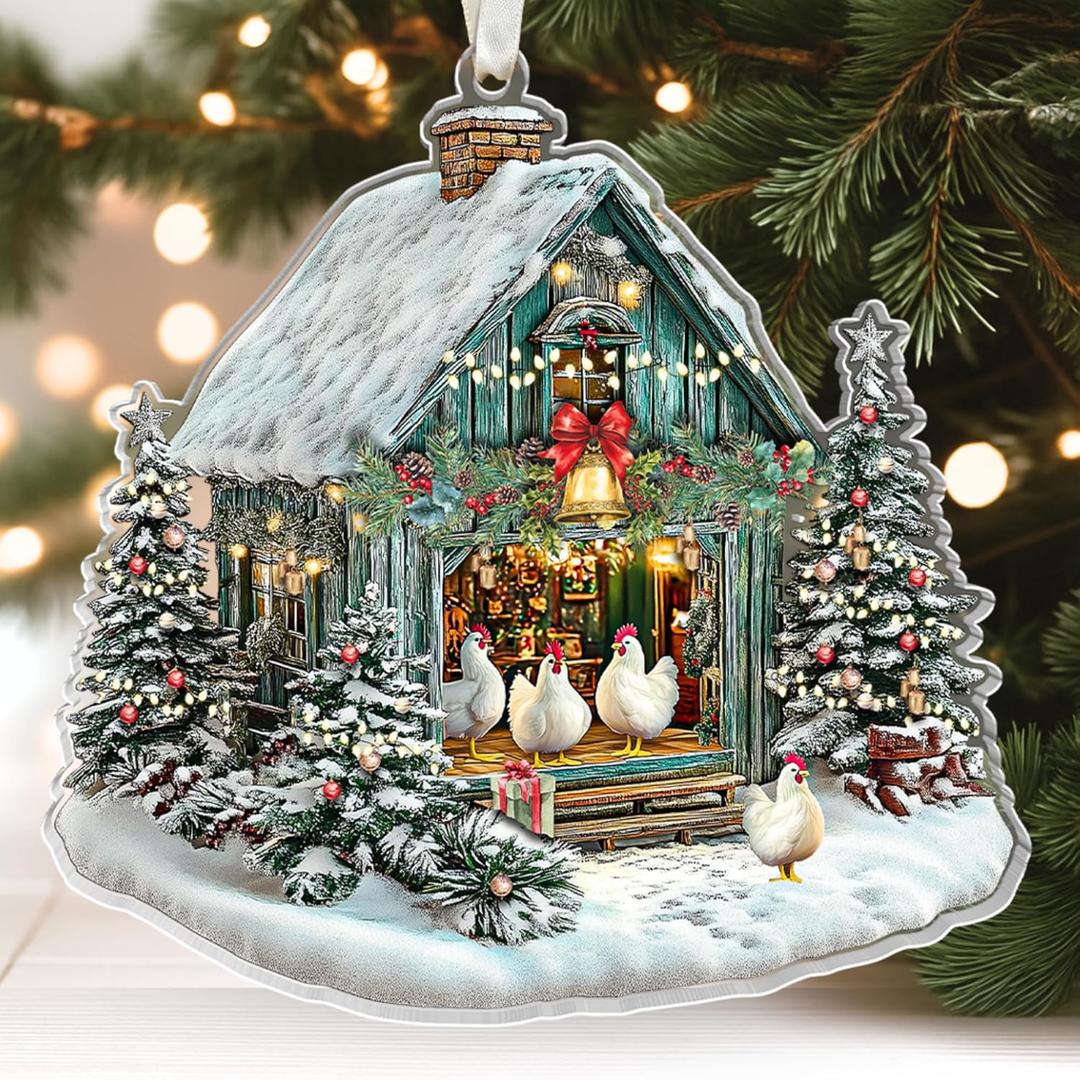 Chicken Ornament - Chicken Ornaments for Christmas Tree, Farm Kitchen Ornaments - Chickens Gifts for Women, Men, Lady, Mom, Farmers - Gifts for Animals Lovers - Acrylic Christmas Ornament