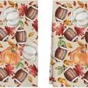 XCHI Fall Pumpkin Football Color Malpe Leaves Dish Towels 18x26 Inch Hand Kitchen Towels Dishcloth Home Decorations Set of 2