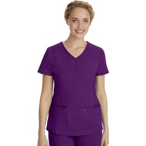 Healing Hands Women's Scrub Top V-Neck with 2 Pockets, 2-Way Stretch, and Yoga Knit Side Panels for Slim Fit- 2245 (Purple)