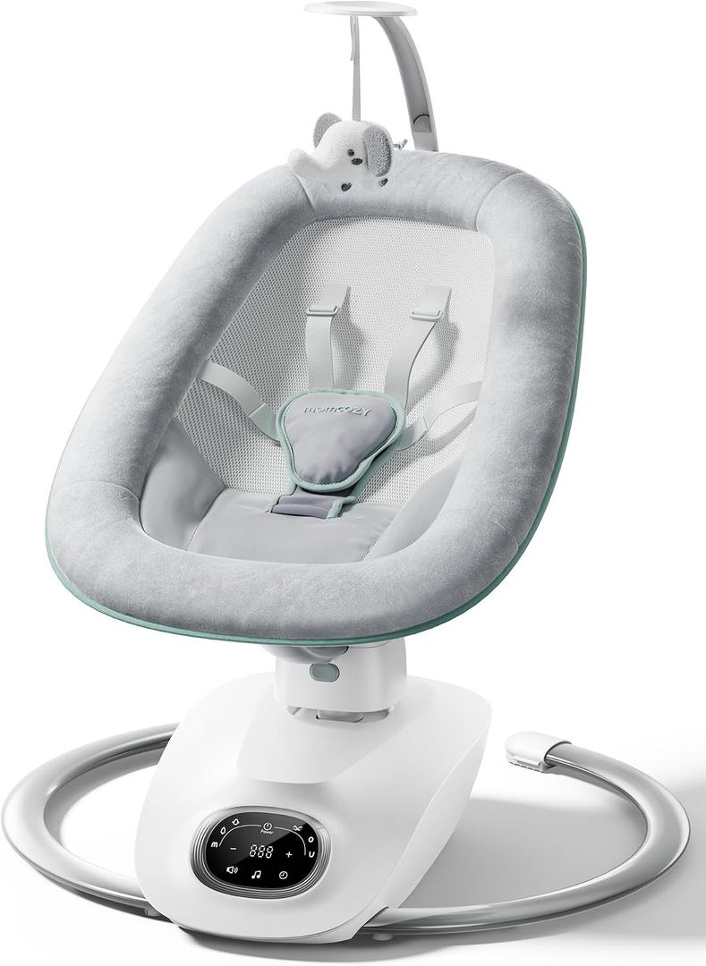Momcozy CocoSway Electric Baby Swing for Infant, 180 Rotating Seat, 6 Parent-Like Sway Motions & 4 Speeds, Quiet Soothing, Remote Control, Machine-Washable Cover, Grey