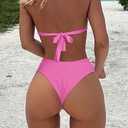 Bikini Sets for Women Sexy Halter Triangle String Bikini Cheeky V Cut High Waisted Thong Swimsuits 2 Piece (Pink, L)