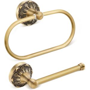 2 Pieces Set Antique Brass Toilet Paper Holder Retro Brass Hand Towel Ring Tissue Roll Paper Hanger Bathroom Hardware Wall Mounted Vintage Bathroom Accessories(Rectangle)