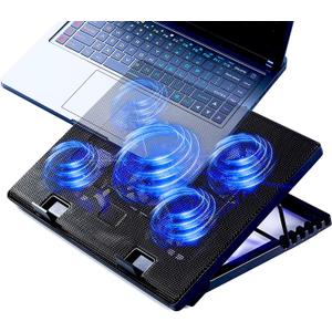 Laptop Cooling Pad 17inch 15.6 14 13 12inch Gaming Cooler Pad Chill Mat 5 Quiet Fans LED Lights and 2 USB 2.0 Ports Adjustable Mounts Laptop Stand Height Angle