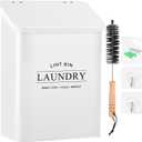 Magnetic Lint Bin for Laundry Room, Metal Lint Container with Lid and Brush, Wall Mounted Lint Box for Dryer, Farmhouse Laundry Room Decor, White (Pattern 2)