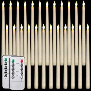 Tuanse 24 Pack 24 Pack Flameless Flicker Taper Candles Bulk with Remote and Timer, Battery Operated LED Warm White Taper Candles Light for Home Wedding Decoration Gifts (Beige,12 Inch)