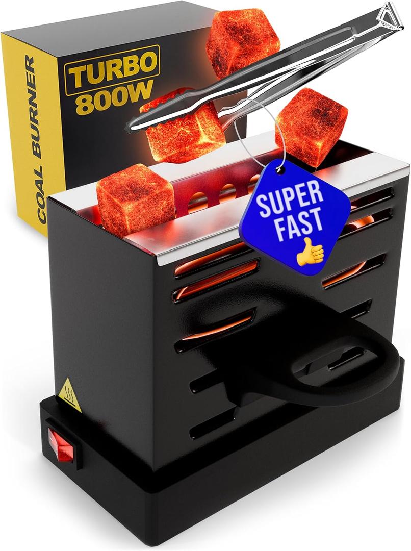 Hookah Coal Burner 800W  Premium Coal Toaster Multipurpose Electric Stove for Burner for Shisha - Free Tongs - Charcoal for Hookah Cubes