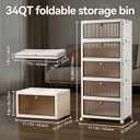 LDQ 170 Qt Large Storage Bins with Lids, 5 Tier Stackable Storage Cabinet with Wheels & Clear Doors, Foldable Plastic Closet Organizer for Bedroom, Bathroom & Kitchen, 5-layers