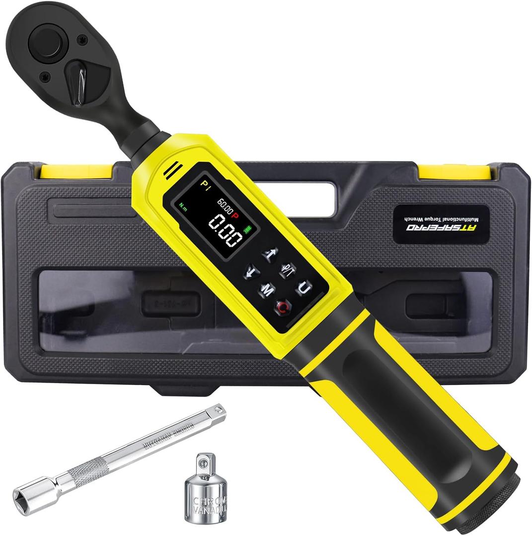 ATsafepro 3/8-Inch Digital Drive Torque Wrench-1-60Nm (1-44 ft-lb),High-Precision Torque Wrench with Buzzer, LED Flash, 5 Units, for Motorcycle & Home Repairs