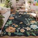 Lahome Floral Washable Rugs 8x10, Soft Ultra-Thin 8x10 Rugs for Living Room Bedroom, Easy Clean Boho Non-Slip Accent Carpet for Dining Room Office Flore (8x10ft,Black/Grey)