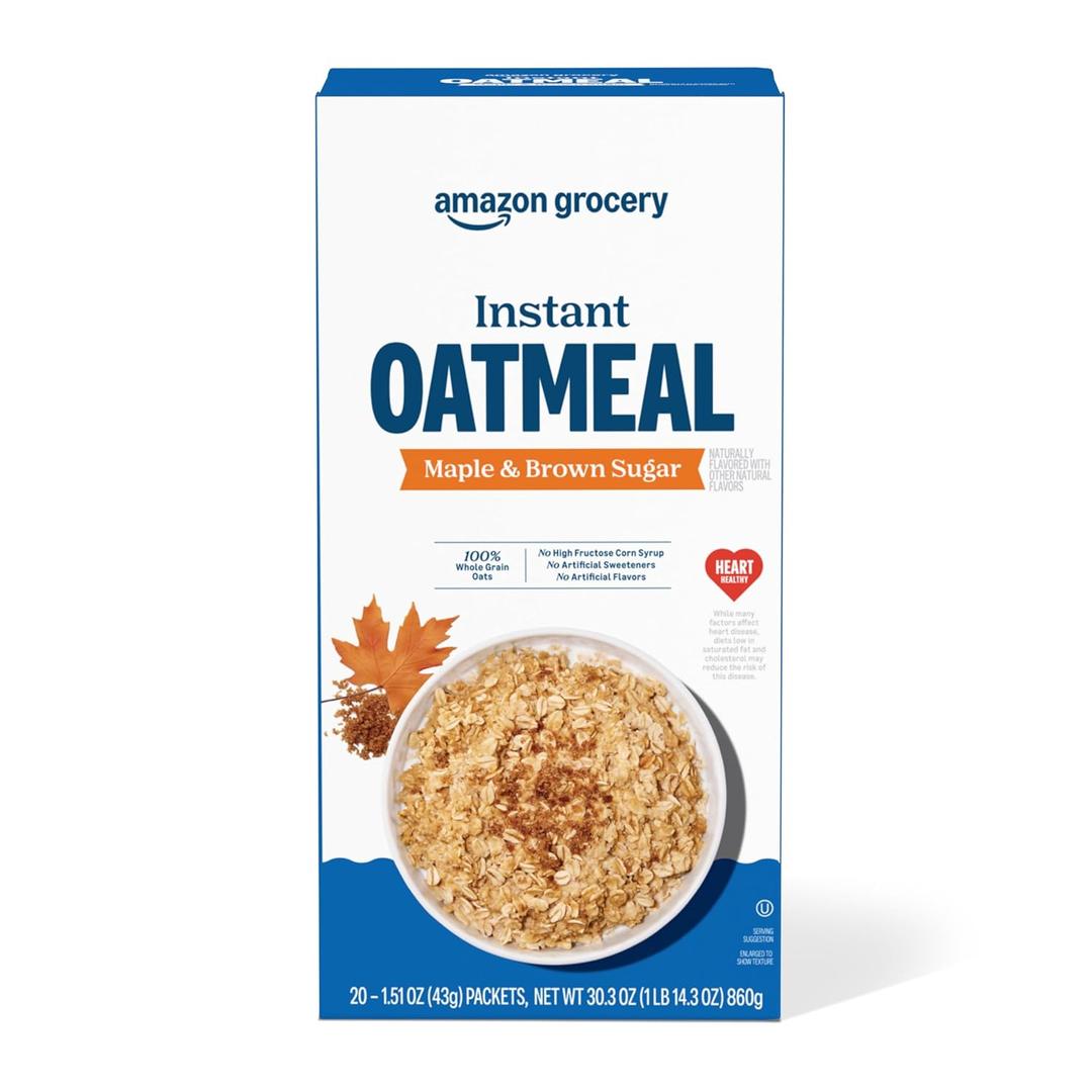 Amazon Grocery, Maple & Brown Sugar Instant Oatmeal, 1.51 Oz, 20 Ct (EXP 05/03/27)