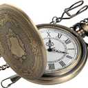 Carved Flower Quartz Pocket Watch with Quartz Movement, Pocket Watch with Chain Clip for Men
