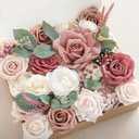 Ling's moment Fake Flowers Box, Faux Artificial Greenery Stems Foam Roses Berry Silk Peonies Eucalyptus Fabic Flower for Centerpieces Bouquet Wedding Floral Vase, Cinnamon Rose & Ivory, Grand Combo