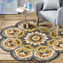 LR Home 4ft Round Indoor Wool Area Rug for Home Decor | Rugs for Living Room, Bedroom, Playroom, Entryway, Office | Hand Woven Modern Farmhouse Large Boho Area Rug for Room Decor | Gray/Yellow