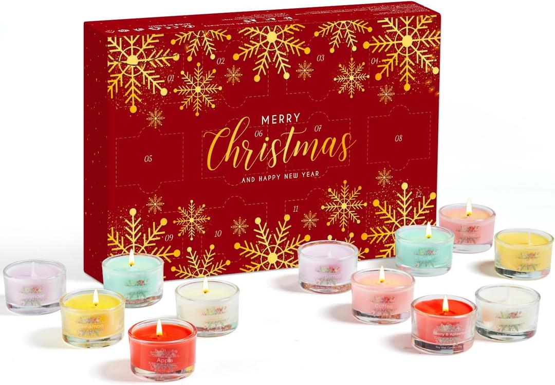 12 Mini Scented Candles Christmas Gift for Women Men- Natural Soy Wax, Festive Fragrances, Stocking Stuffers for Women, Coworkers, Secret Santa Gifts for Adult