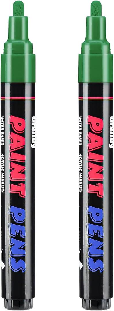 Green Paint Pens Paint Markers - 2 Pack Permanent Quick Dry Waterproof Marker Pens for Rocks Wood Fabric Plastic Canvas Glass Mugs Metal Tire Stone