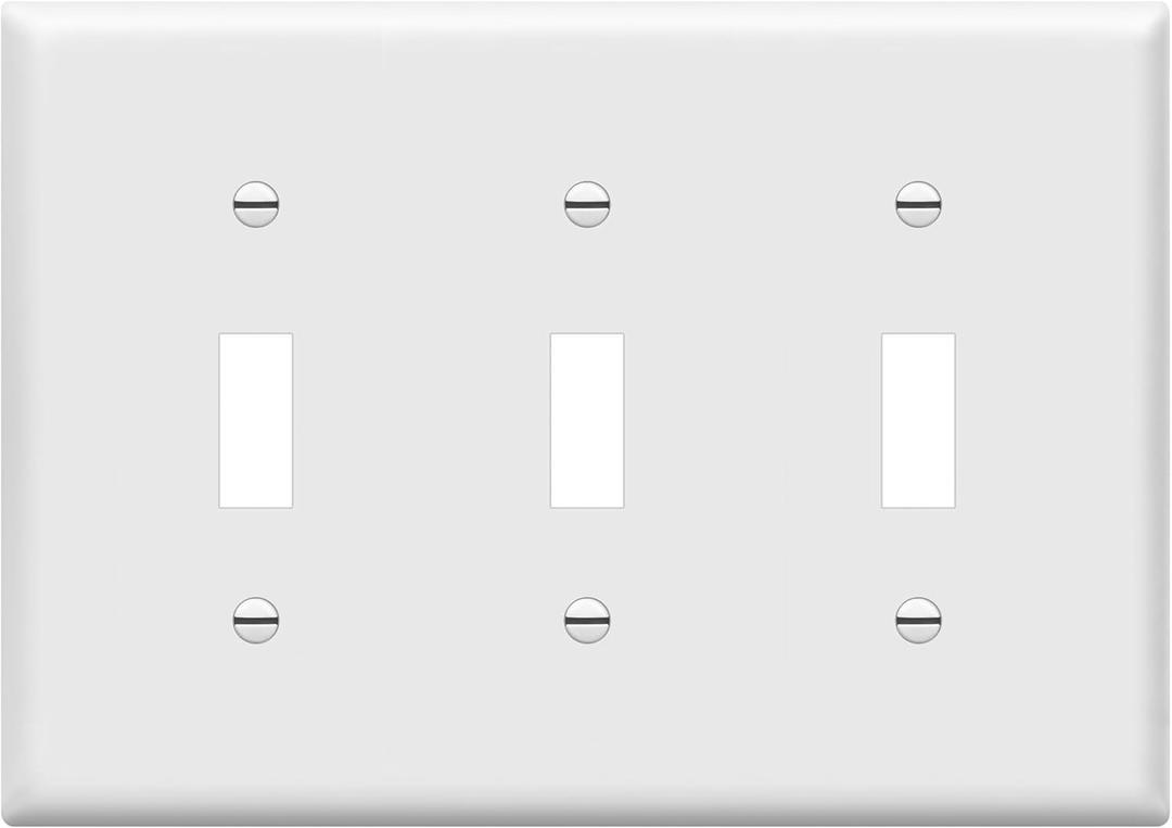 ENERLITES Triple Light Switch Wall Plate, Gloss Finish, Standard Size 3-Gang 4.50" x 6.38", Unbreakable Polycarbonate Thermoplastic, 8813-W, White (Standard Size, White)