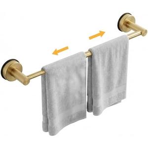 Dovyn Stainless Steel Suction Cup Towel Bar, Adjustable Towel Racks for Bathroom (14.6-24 Inch) - Bathroom Towel Holder Wall Mounted for Glass Shower Door & Wall (Brushed Gold)