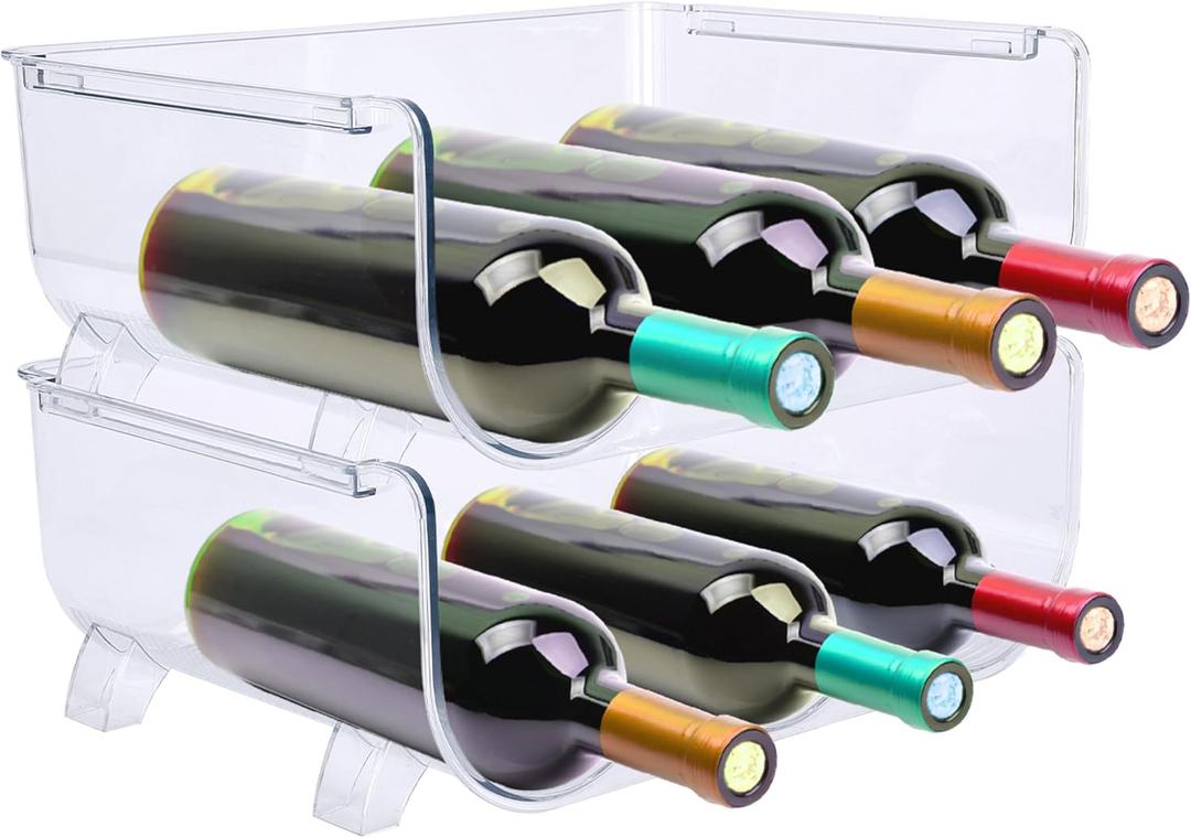 Vdomus Plastic Wine Rack for Refrigerator - Stackable Storage for 3 Bottles - 14.8 x 17.1 inches, Set of 2 - Ideal for Kitchen, Dining Room, Pantry, and Bar - Wine Organizer - Transparent