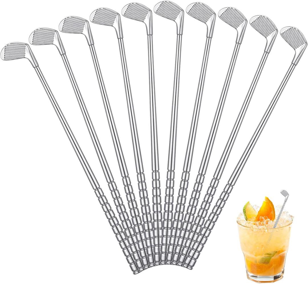 Teenyyou 10 Metal Golf Cocktail Stirrer Reusable Cocktail Beverage Stirrer Outdoor Sports Party Clubhouse and Outing Decoration for Garnish or Mixers (Golf Club Style)