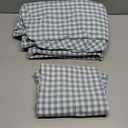 KKJIAF 4 Pieces Plaid Ruffle Full Size Bed Sheets, Cotton Gingham Full Size Sheet Set Linen Feel Comfy Breathable Ruffed Bed Sheet Set with 16 Inch Deep Pocket, Dusty Blue