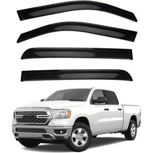 4pcs Smoke Tint Sun Rain Guard Vent Window Visors Compatible with 2019-2024 Ram 1500 New Body Crew Cab with 4 Full Size Doors, Outside Mount Tape On Style Acrylic Set of 4 Front+Rear