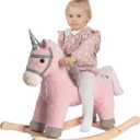 Plush Rocking Horse for Toddlers 18 M+, Stuffed Unicorn Rocker with Realistic Sounds, Soft Ride-On Pony, Birthday Gift for Kids (Pink Unicorn), Large