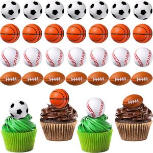 XunYee 32 Pcs Mini Foam Balls Sports Cupcake Toppers 1.6 Inch Basketball Soccer Stress Ball Small Football Baseball Cake Topper Sports Party Favors for Birthday Party Supplies Decoration(Mixed Balls)
