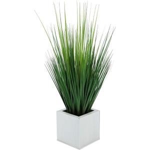 House of Silk Flowers Faux Grass in Square Zinc Cube (Cream)