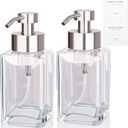 Foaming Soap Dispenser with Stainless Steel Pump, 12oz Refillable Glass Liquid Dish Soap Bottles for Bathroom, Kitchen Sink, Home Decor, 2 Pack