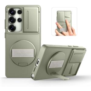 SURITCH for Samsung Galaxy S25 Ultra Case with 360 Rotatable Finger Strap Phone Grip & Invisible Kickstand & Slide Camera Cover, Rugged Shockproof Protective Cover for S25 Ultra -Sage Green