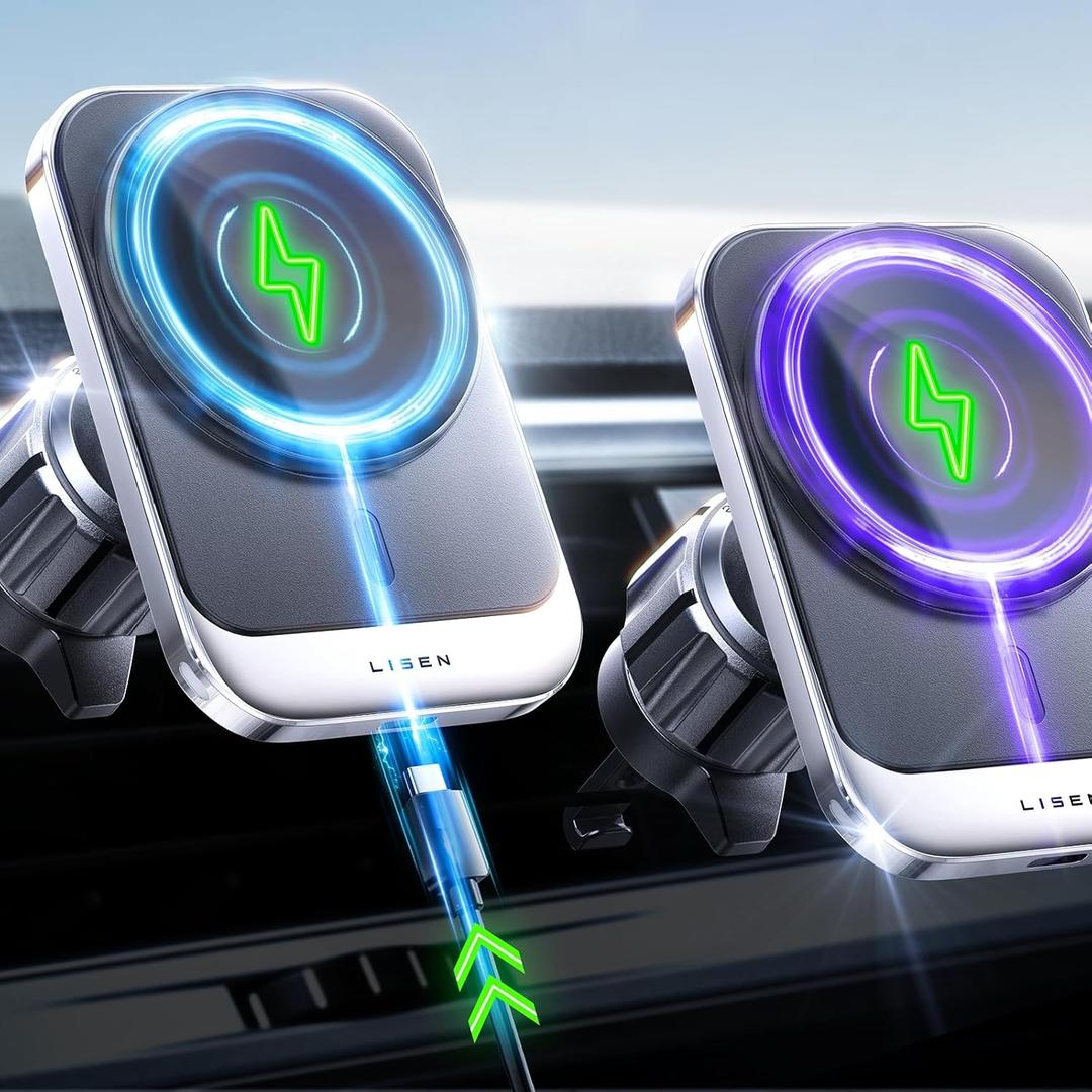 LISEN for MagSafe Car Mount Charger for iPhone 16, 15W Wireless Universal Vent Charger for iPhone 16 Car Accessories Magnetic Phone Holder Mount, Fits iPhone 16 Pro Max Plus Mini 16 15 14 13 Sliver (Silver) LISEN for MagSafe Car Mount Charger for iPhone 16, 15W Wireless Universal Vent Charger for iPhone 16 Car Accessories Magnetic Phone Holder Mount, Fits iPhone 16 Pro Max Plus Mini 16 15 14 13 Sliver (Silver)