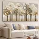 SSNEEKNDG Large Gold Forest Wall Art for Living Room Tree Picture Brown Wall Decor Modern Landscape Artwork for Bedroom Home Office Kitchen Canvas Prints Ready to Hang 29"x58"