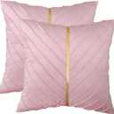 Pink Velvet Pillow Covers 20x20 Pack of 2 with Gold Leather Valentine's Day Decor Couch Pillowcases Luxury Modern Soft Throw Pillow Cover Spring Summer Home Decor for Wedding Sofa Bed