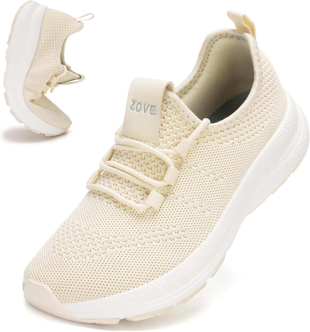 ZOVE Wide Toe Box Shoes Women Extra Wide Width Sneakers Ultra Light Road Running Shoes Non-Slip Tennis Sneakers Breathable Walking Athletic 8803 Beige 39