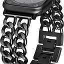 Compatible with Metal Dressy Designer Apple Watch Bands for Women Men 44mm 45mm 46mm 49mm 42mm(Series 3 2 1), Double Chain iWatch Bands for Apple Watch Series 10 SE 9 8 7 6 5 4 3 2 1 Ultra 2 1(Black)