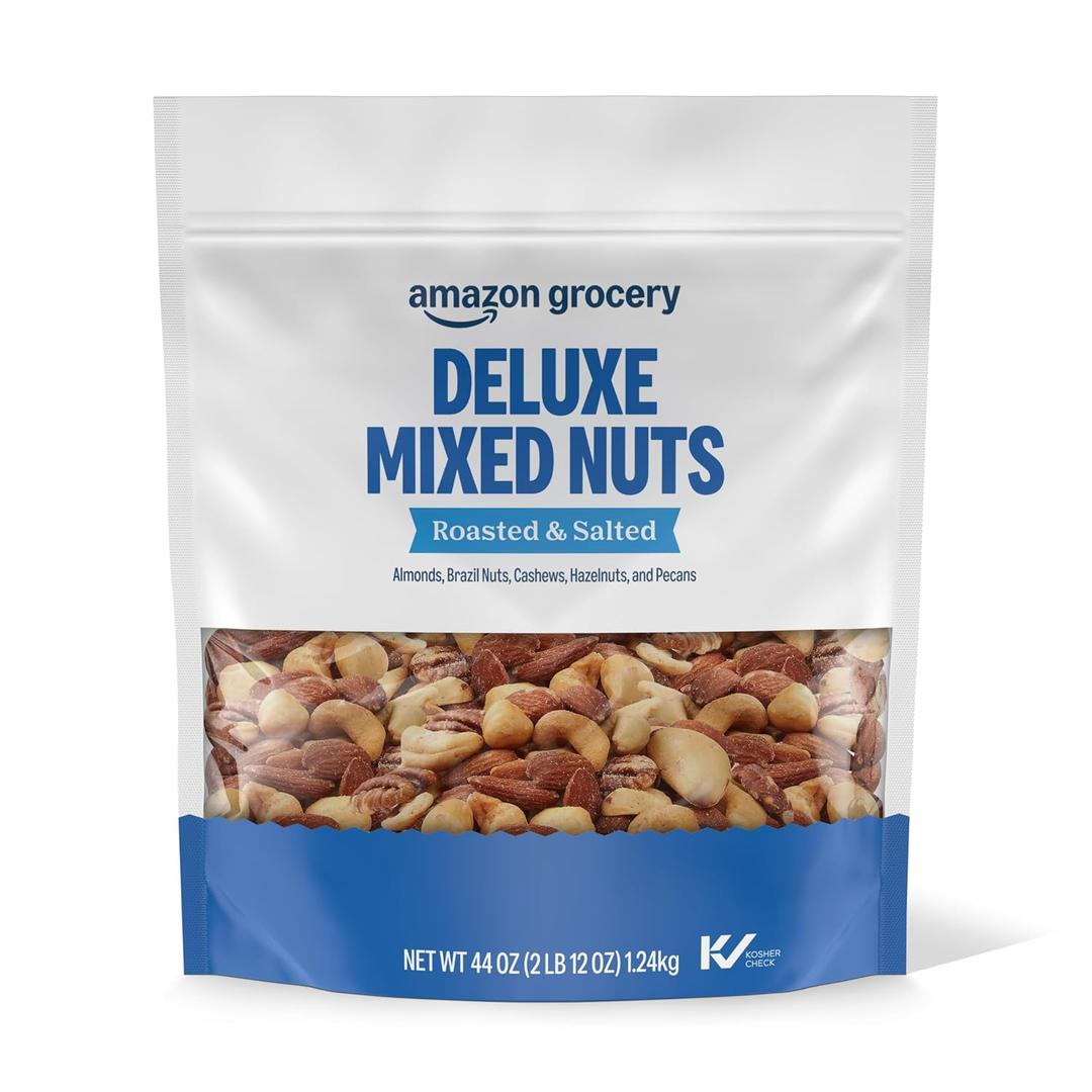 Amazon Grocery, Deluxe Mixed Nuts, Roasted & Salted, 44 Oz (Previously Happy Belly, Packaging May Vary) (EXP 09/06/26)
