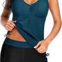 Tempt Me Two Piece Tankini Swimsuits for Women Tummy Control Bathing Suit with Shorts Athletic Swimwear , Blue Green, M