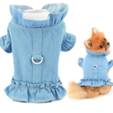 SMALLLEE_LUCKY_STORE Pet Denim Harness Vest Shirt with D-Ring for Small Dogs Cats Girls Soft Comfort Ruffles Jean Jacket for Outdoor Walking Female Puppy Yorkie Chihuahua Summer Clothes, Light Blue,M