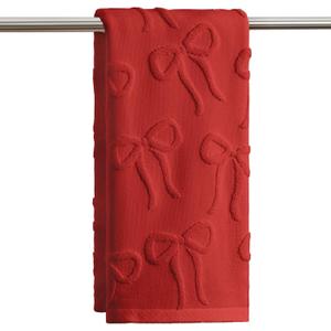 Artoid Mode 1 Pc Red 3D Bowknot Jacquard Hand Towels for Bathroom, 100% Cotton Absorbent Bathroom Decor Soft Towels, 13.7 x 29.5 Inch