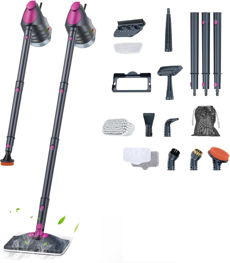 ScrubWiz 10-in-1 Steam Cleaner, Steam Mop & Detachable Handheld Steam Cleaner with 320ml Water Tank, 10s Fast Heating, Portable Steamer for Kitchen, Black