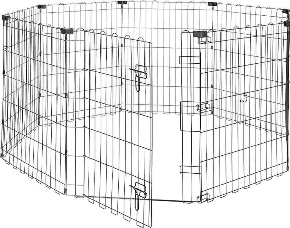 Amazon Basics Foldable Octagonal Metal Exercise Dog Playpen - Indoor/Outdoor, Single Door, Small (8 Panels, 24 x 30), Easy to assemble and store, 30" - Small, Black