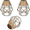 3 Pack Industrial Hemp Rope Pendant Lamp Shade, Small Vintage Boho Hanging Light Shades, Mini Rustic Metal Cage Lampshade for E27 Chandelier Wall Sconces Ceiling Hanging Pendant Light Fixture