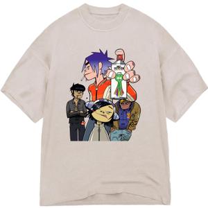 Gorillaz Unisex-Adult Gorillaz Cig Inky Octopus Spray Back T-Shirt (Medium, Cream)