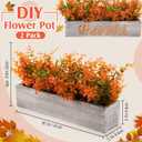 Lyrow 2 Pack Artificial Eucalyptus Plant in Rectangular Rustic Wooden Planter Box Faux Potted Herb Plant Table Centerpiece for Kitchen Windowsill Shelf Decor (Fall,16.1 x 3.7 x 8.7 '')