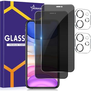 avakot-2 Pack Privacy Screen Protector for iPhone 11 6.1 inch with 2 Pack Camera Lens Protector, Anti Spy Private Tempered Glass Film for iPhone 11, Case Friendly, Bubble Free